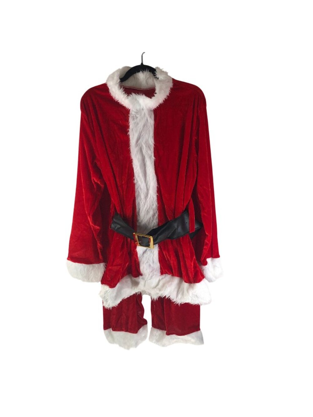 Santa Claus Mens Costume Jacket Pants Hat Gloves Belt 2XL Red Velvet Faux Fur